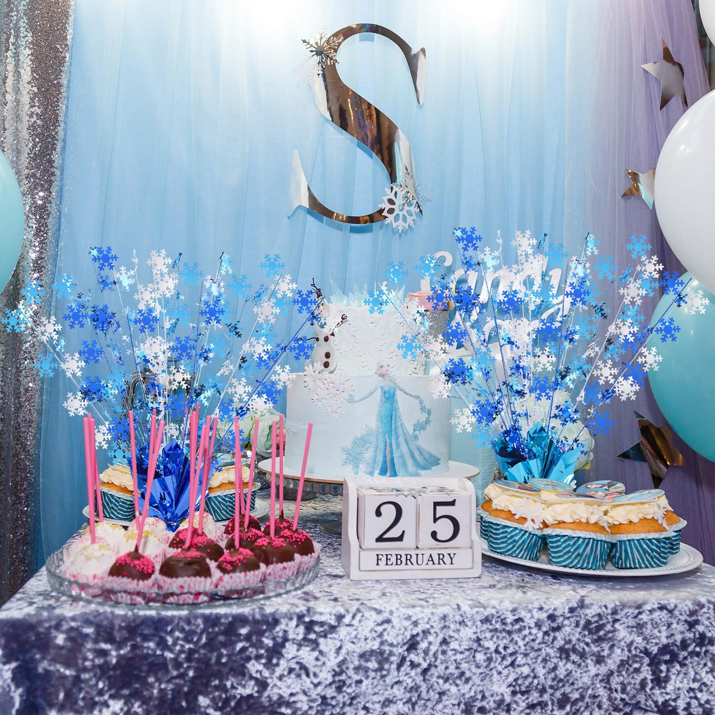 Ceenna 3 Pcs Winter Wonderland Decoration Snowflake Table Decorations Winter Metallic Gleam Foil Spray Centerpieces Christmas Glitter Spray Table Centerpieces for Holiday Party Decor (Blue)