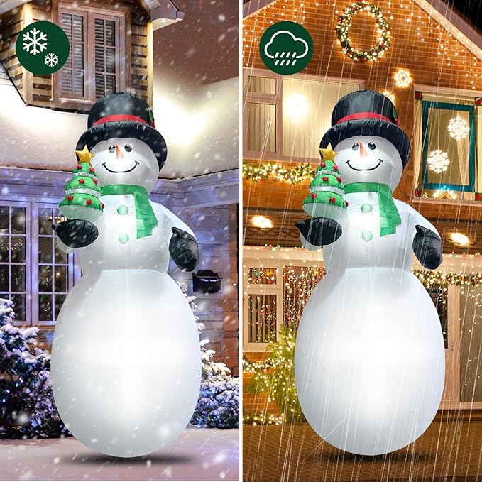 8FT Christmas Snowman Inflatable Xmas Tree Blow Up Outdoor Christmas Decoration with LED Light for Indoor Outdoor Yard Garden Lawn Porch Xmas Holiday Party Favor Supplies Décor