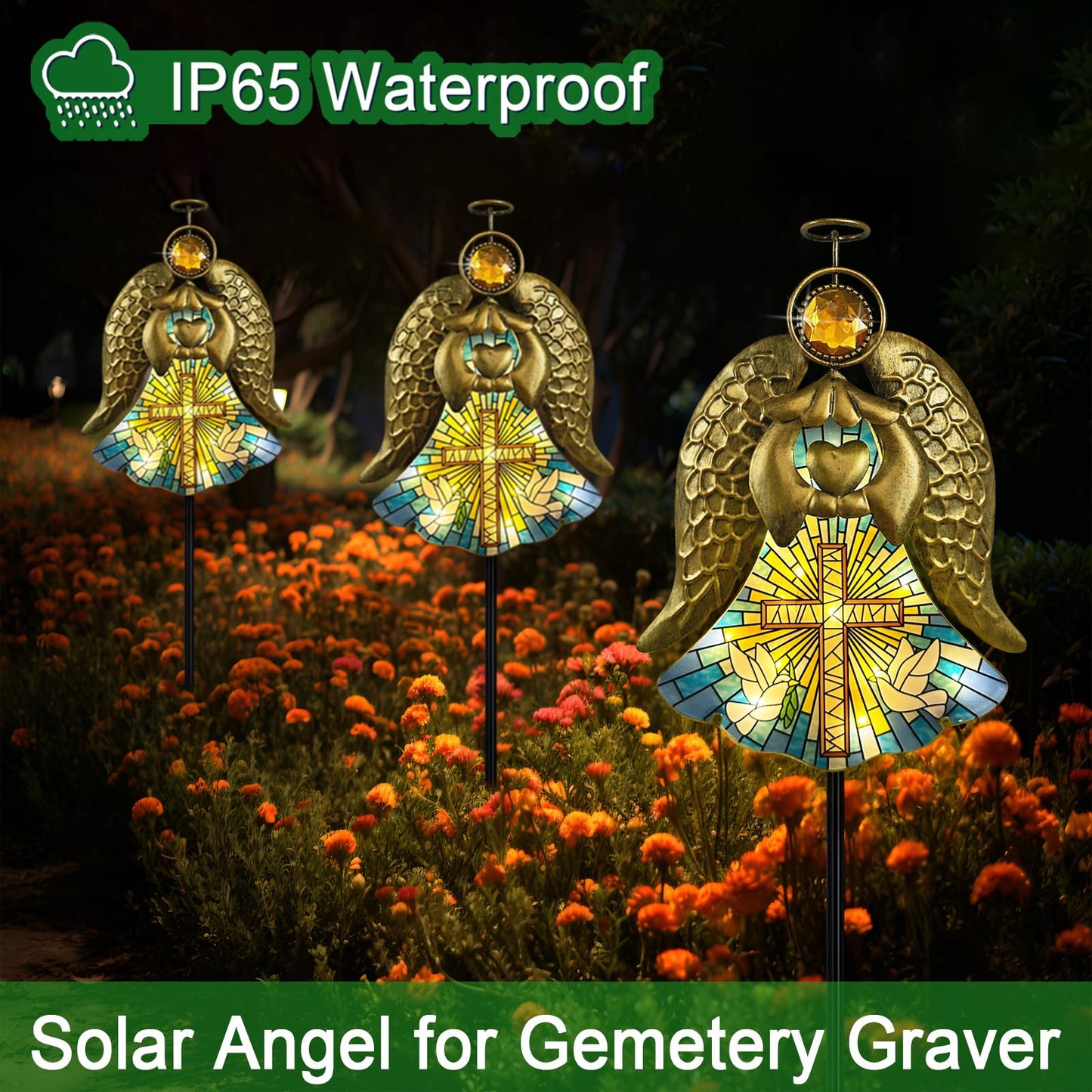 Hokfirm Solar Lights Outdoor Pathway,Metal Angel Garden Stake Pathway Light for Yard Patio Cemetery,Solar Angel Garden Decor Statue for Outside,Memorial Gifts for Women