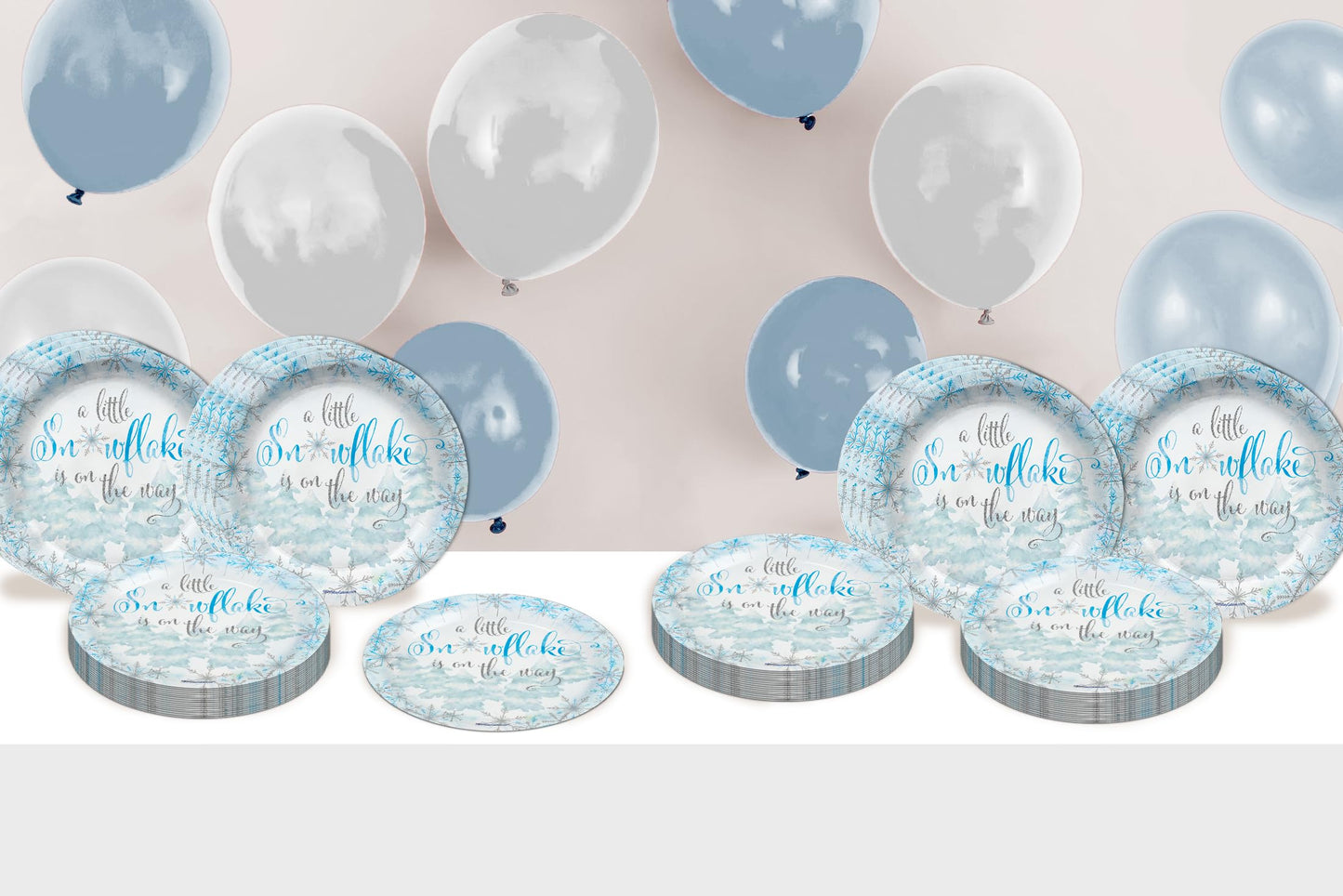 Birthday Galore A Little Snowflake is On The Way Boy's Baby Shower - 32 Piece Disposable Party Supplies - Winter Baby Shower Decorations - Round Party Plates - Large 9" Paper Plates In Bulk