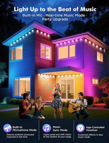 FNY Permanent Outdoor Lights 150ft Smart RGB with 90 LED, IP67 Waterproof for Outdoor Decor, App/Remote Control Eaves Lights Compatible with Alexa, Google Assistant, DIY Scene Modes for Christmas
