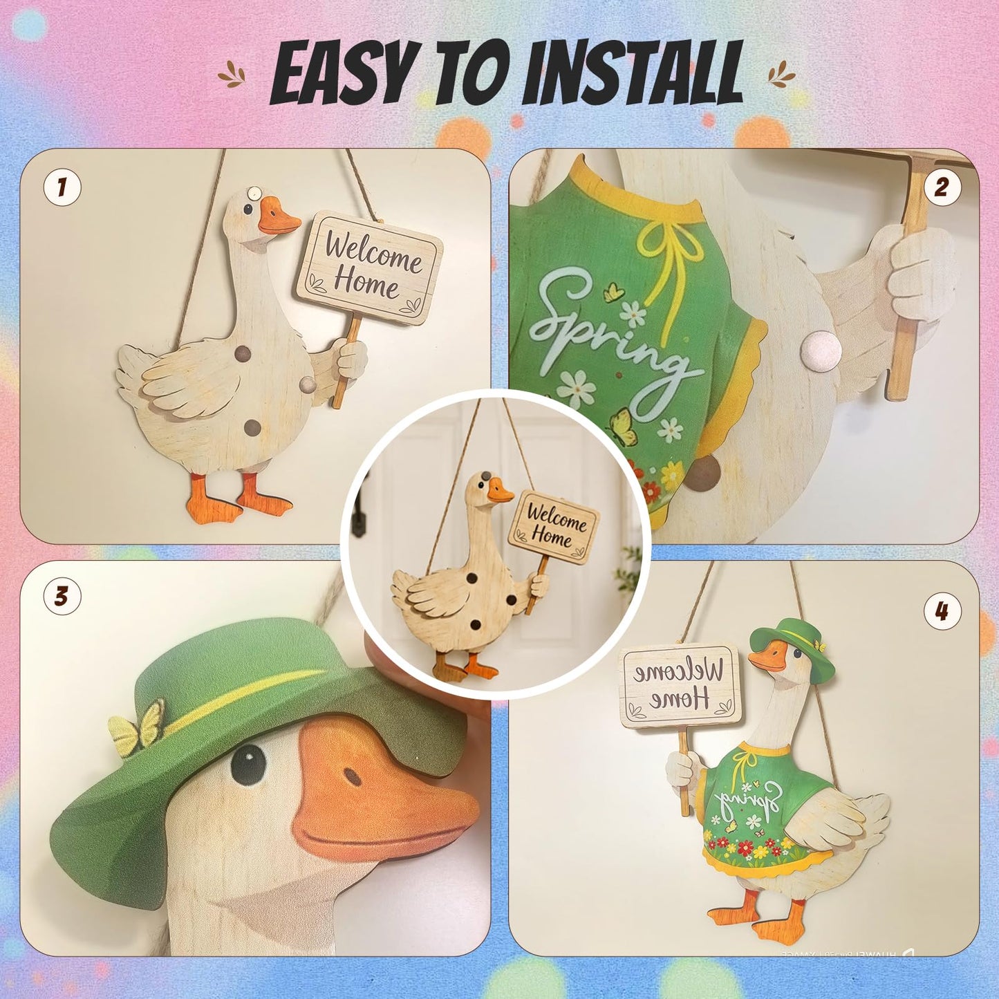 16PCS Interchangeable Wooden Goose Decor, 11.8 Inch Holiday Seasonal Welcome Changeable Clothes with Magnetic Geese Signs Rustic Farmhouse Hanging Decorations for Porch Home Outdoor Holiday Vacation