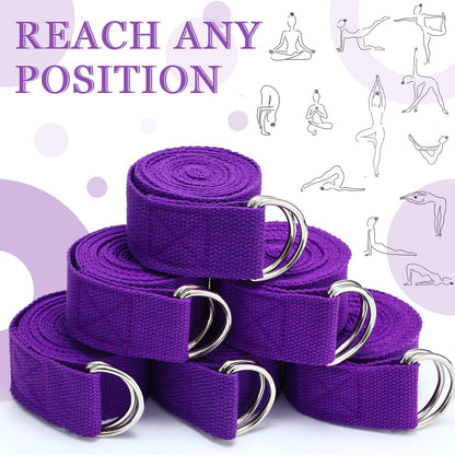 6 Pcs Yoga Strap for Stretching 8 Ft Yoga Exercise Adjustable Straps Bands with Safe Adjustable D Ring Buckle for Pilates Gym Workouts Fitness Improves Sitting Posture(Purple)