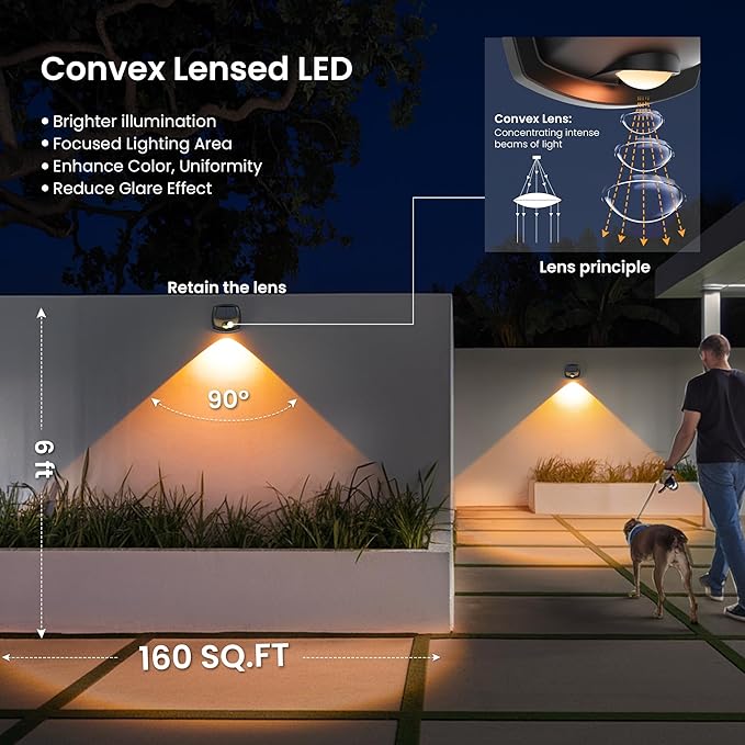 SOLPEX Solar Lights Outdoor Waterproof IP65, Solar Stair Lights Outdoor for Fence, Deck, Step, RGB Multicolor LED 11 Lighting Modes House Wall Light for Porch, Backyard, Fence, Garden Decor-6 Pack