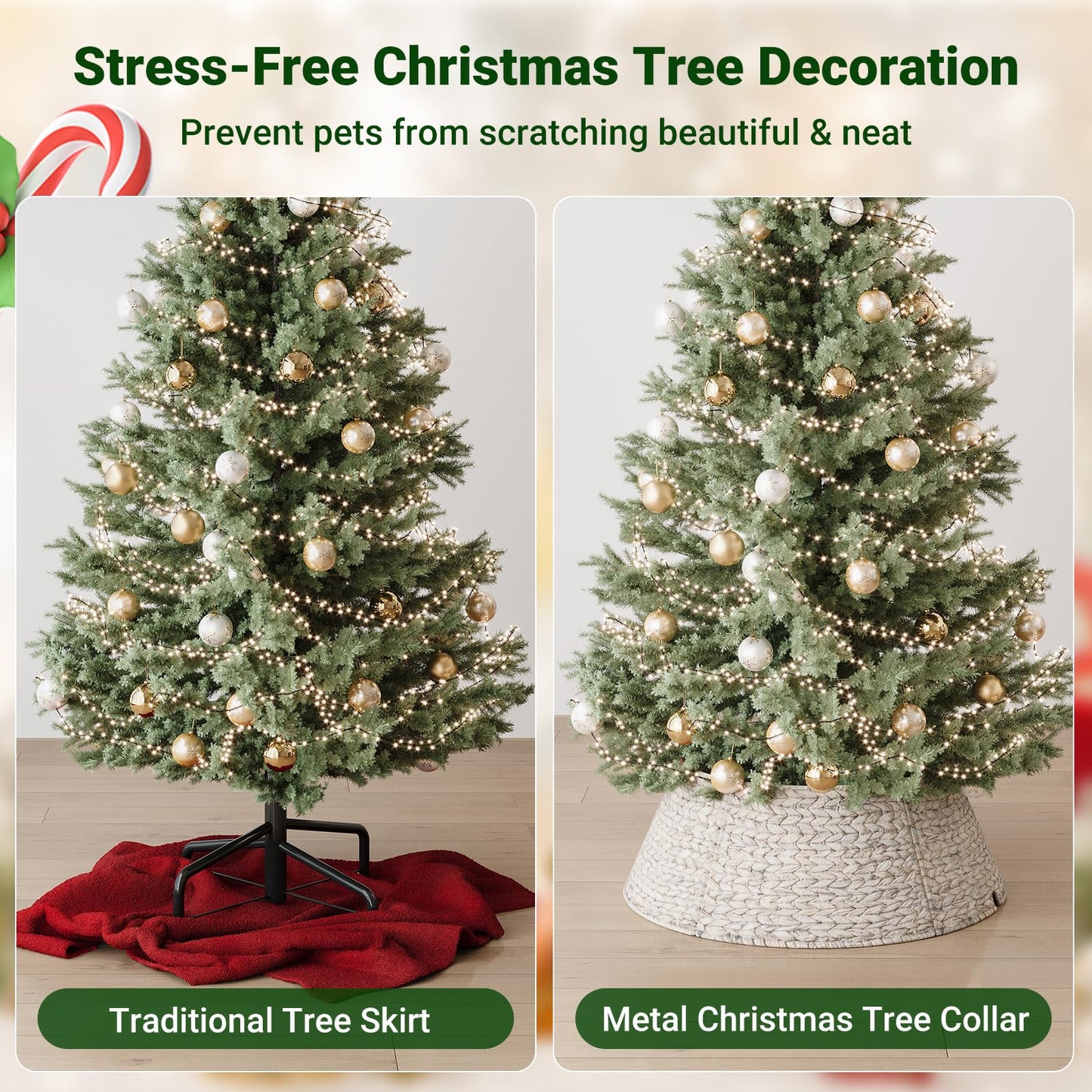 ELYKEN 28-Inch Woven Rattan Christmas Tree Collar, Stylish Hyacinth 5-Piece Tree Skirt for Artificial Trees, Wicker Tree Base Cover with Cord Cut-Out for Home Decor, Living Room Display, White Wash
