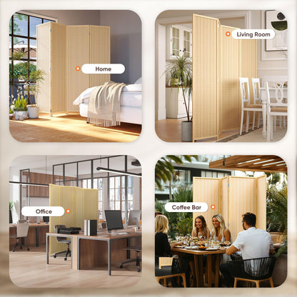 JOSTYLE Room Divider 4 Panel Folding Privacy Screen, Bamboo Room Divider Screen - 6 ft. Tall Wall Divider for Room Separation Freestanding Partition Separators, Beige, 70.9" H x 79.9" W