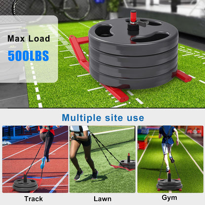 BeneLabel Weight Sled Fitness Strength Training Sled Red Weighted Training Sled Fits 1" & 2" Weight Plates Workout Sled Exercise Sled for Speed and Soccer Training
