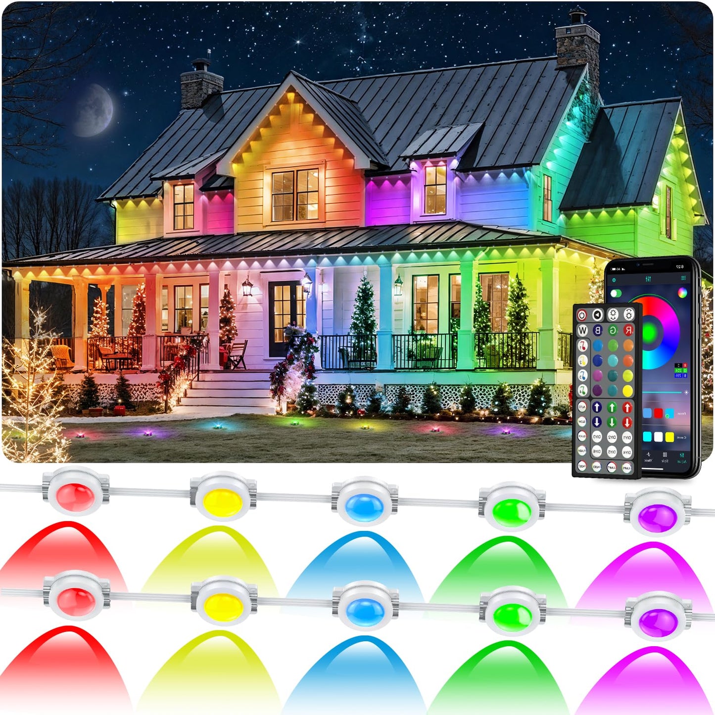 CETELUMA 500FT Permanent Outdoor RGB Lights - Waterproof Smart LED Eaves Lights with App/Remote Control, Music Sync & DIY Scenes, Perfect for Christmas, Halloween, Parties & Daily Decor