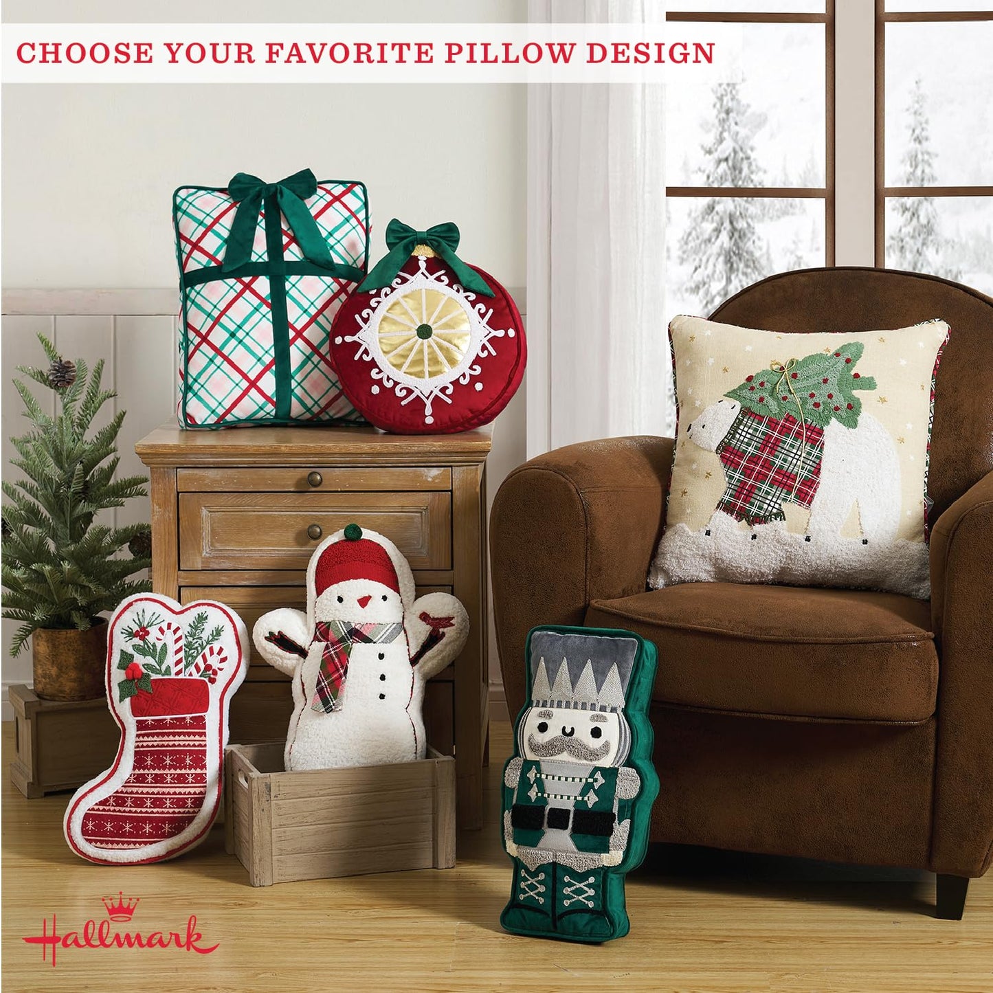 Hallmark - Decorative Throw Pillow for Couch or Bed, Holiday Home Décor, 12" x 13", (Ornament, Red)