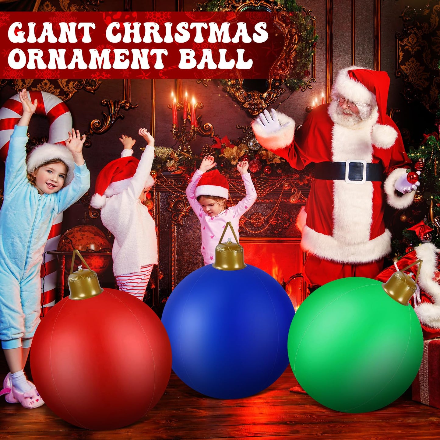 Jetec 10 Pcs 32 Inch Giant Inflatable Ornaments Balls Outdoor Large Blow up Christmas Ornaments PVC Inflatable Christmas Yard Decorations for Xmas Holiday Lawn Porch Garden Outside(Handle)