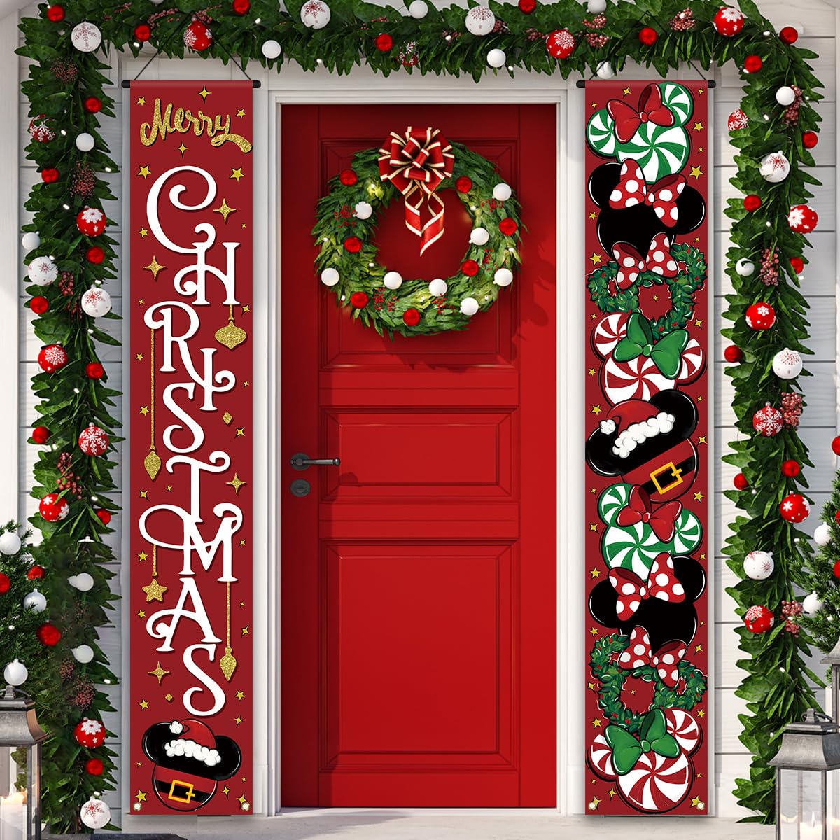 Christmas Cartoon Mouse Welcome Sign - New Year Winter Xmas Decor - Red Christmas Decorations for Home Party