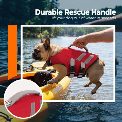 LeLePet Dog Life Jacket, High Flotation Dog Life Vest for Swimming, Boating, Ripstop Reflective Pet Swim Vest for Small Medium Large Dogs Pool Floats Adjustable Swimming Vest for Dogs Water Safety