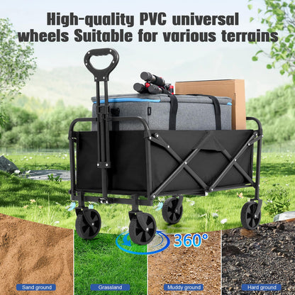 EVLIQUIL Collapsible Foldable Wagon,Wagons Carts Foldable with Wheels,Utility Grocery Folding Beach Wagon for Sand Garden Sports Shopping Outdoor.