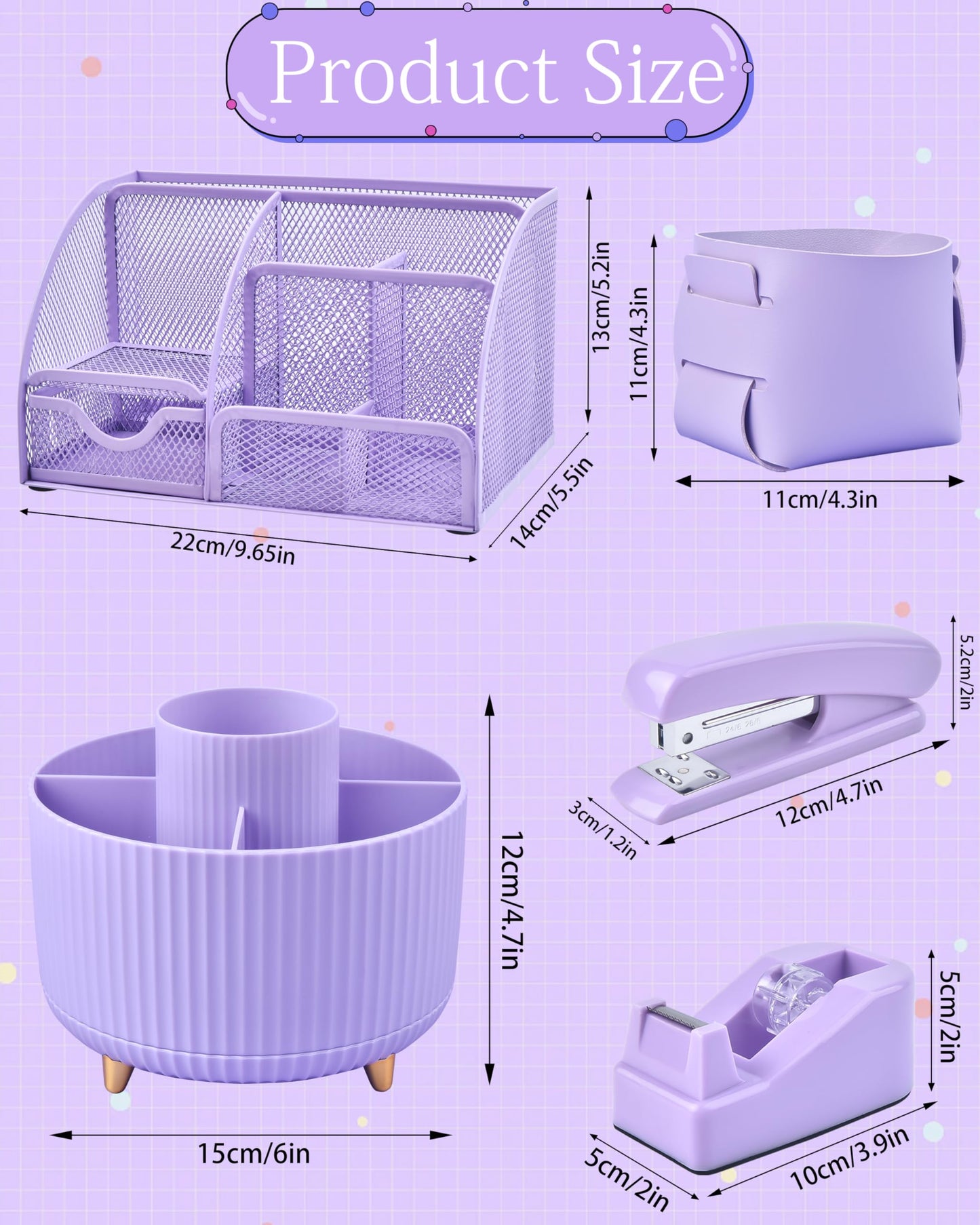 Vamrak Purple Desk Accessories and Organizers with Desk Organizer and 360°Rotating Pen Holder stapler Pen and a Lot of Office Purple Office Supplies Beautifully Presented in a Gift Box
