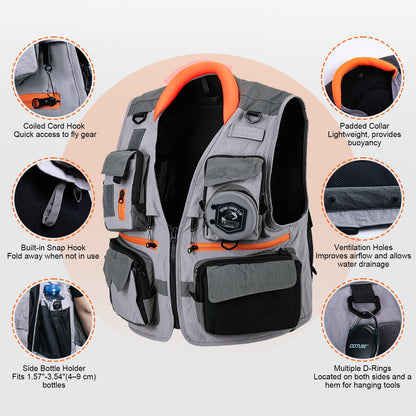Goture Fishing Vest, Lightweight Breathable Nylon Fly Fishing Vest Pack for Men and Women, 18 Pockets Vests with Dedicated Quick-Access Line Pocket, Waistcoat Jacket for Outdoor Activities