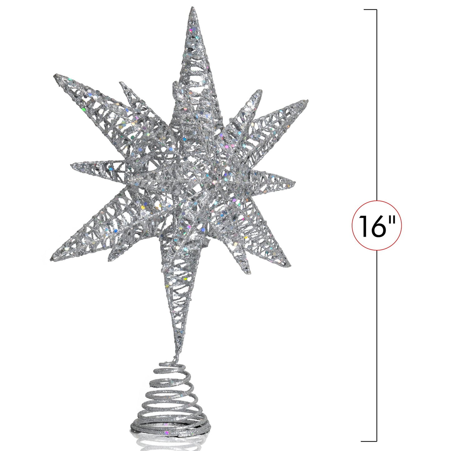 Ornativity Silver Star Tree Topper – Christmas Silver 3D Glitter Star Toppers Ornament Treetop Xmas Trees Top Decoration Holiday Decor 16"