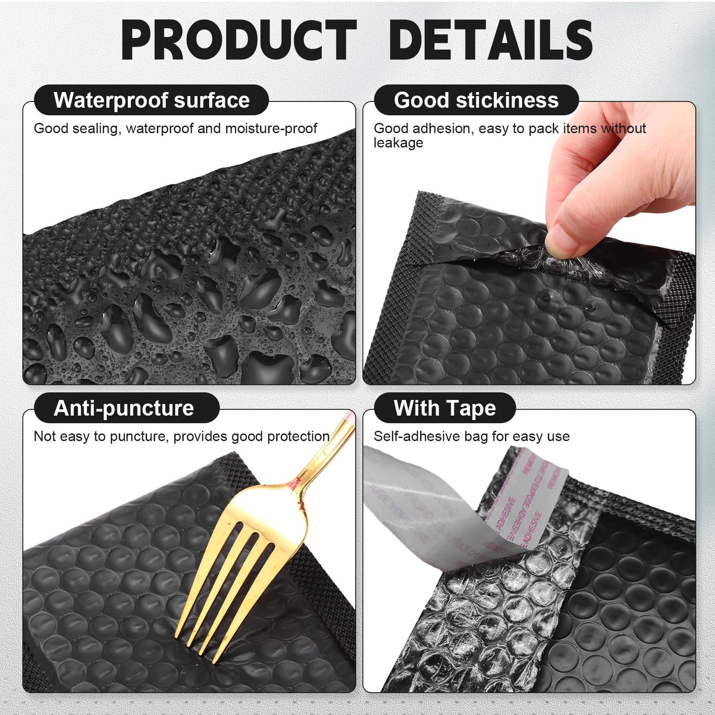 Engrowtic 302 Pcs Trading Card Shipping Protector Set Include 200 Precut Plastic Inserts Card Mailers 100 Poly Bubble Mailers Padded Envelopes and 2 Masking Tape(Black,5.1 x 5.9 Inch)