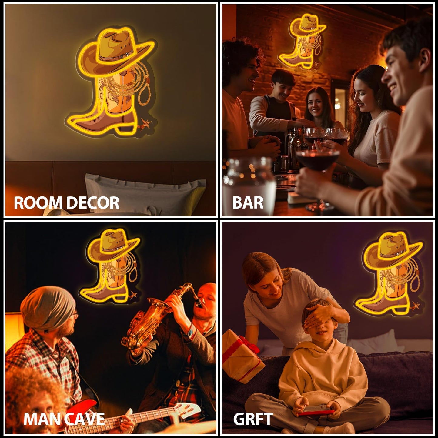 Cowboy Boot with Hat Lasso Neon Signs for Wall Decor, Led Pink Cowgirl Boot Neon Sign, Aesthetic Western Wall Art, Cowboy LED Sign for Room Bedroom Party Bar Decor Birthday Christmas Gifts (Golden)