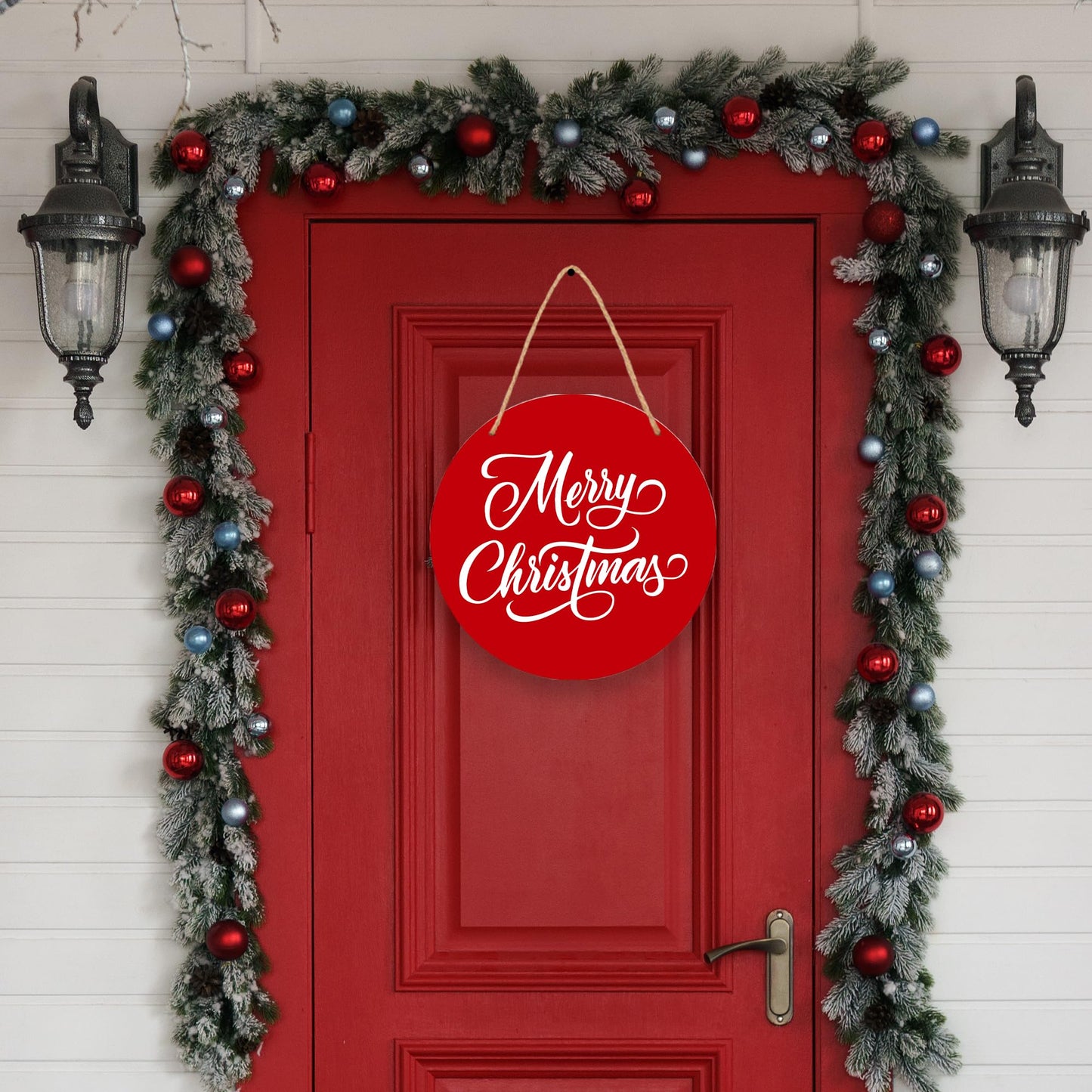 10" Red Merry Christmas Hanging Sign, Winter Holiday Wall Art Door Decor, Minimalism Xmas Wooden Decor, Rustic Farmhouse Home Office Christmas Party Favor And Accessories -A04