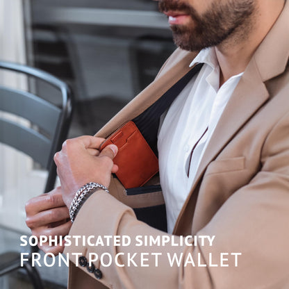 Vaultskin CHELSEA Mens RFID Blocking Slim Leather Card Wallet - Minimalist Front Pocket Cardholder in Cognac