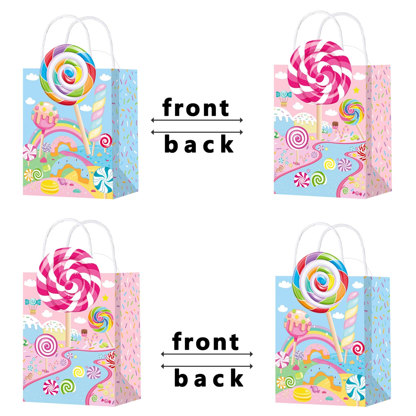 C L cooper life 12pcs Candyland Party Gift Treat Bags with Handles - Lollipop Themed Party Goodie Bags - Candyland Birthday Party Supplies