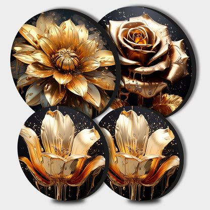 Tucocoo Golden Flowers Burner Covers,Set of 4,Lotus Floral Abstract Art Round Burner Cover Kitchen Decor Boho Pattern Classic Art Round Metal Stove Burner Covers,Two 8inch Two 10inch,Black