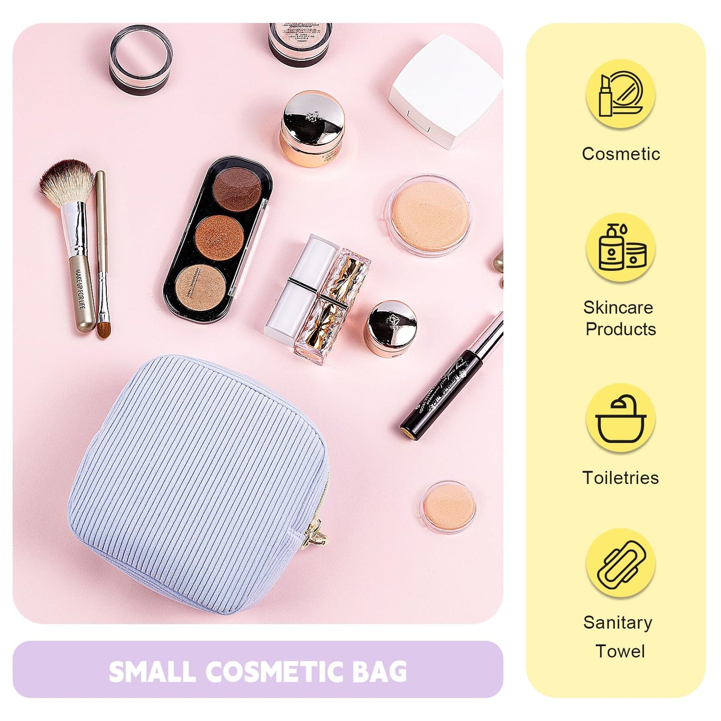 Playexen 5.5" Small Makeup Bag, Corduroy Small Cosmetics Bag for Purse, Portable Mini Travel Makeup Pouch with Ring Buckle & 2 Inner Pockets for Women (Green)