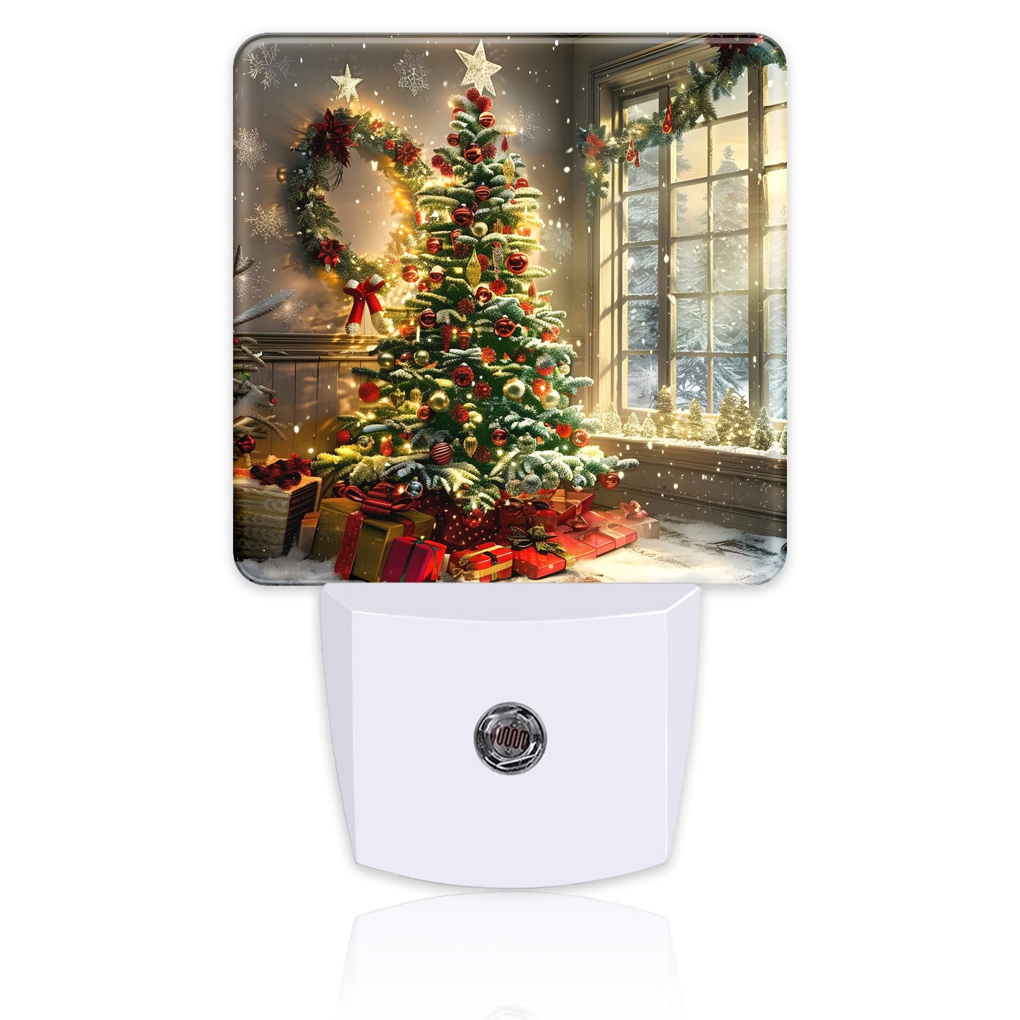 Christma Room Full of Gifts Night Light, Christmas Tree with Red and Gold Ornaments Dusk to Dawn Night Light Plug in, 0.5w Energy Saving Sleep Friendly NightLight for Kids Boys Girls Home Decor