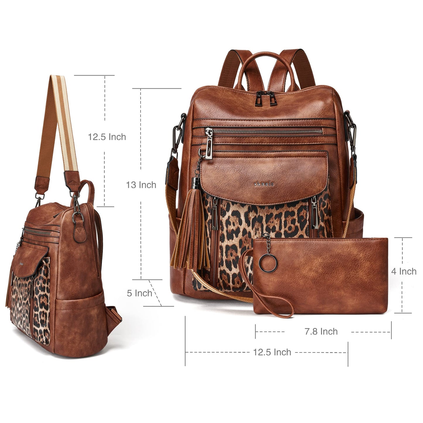 Shrrie Backpack Purse for Women Fashion Leather Backpack Purse Designer Travel Backpack Convertible Shoulder Bag with Wristlet