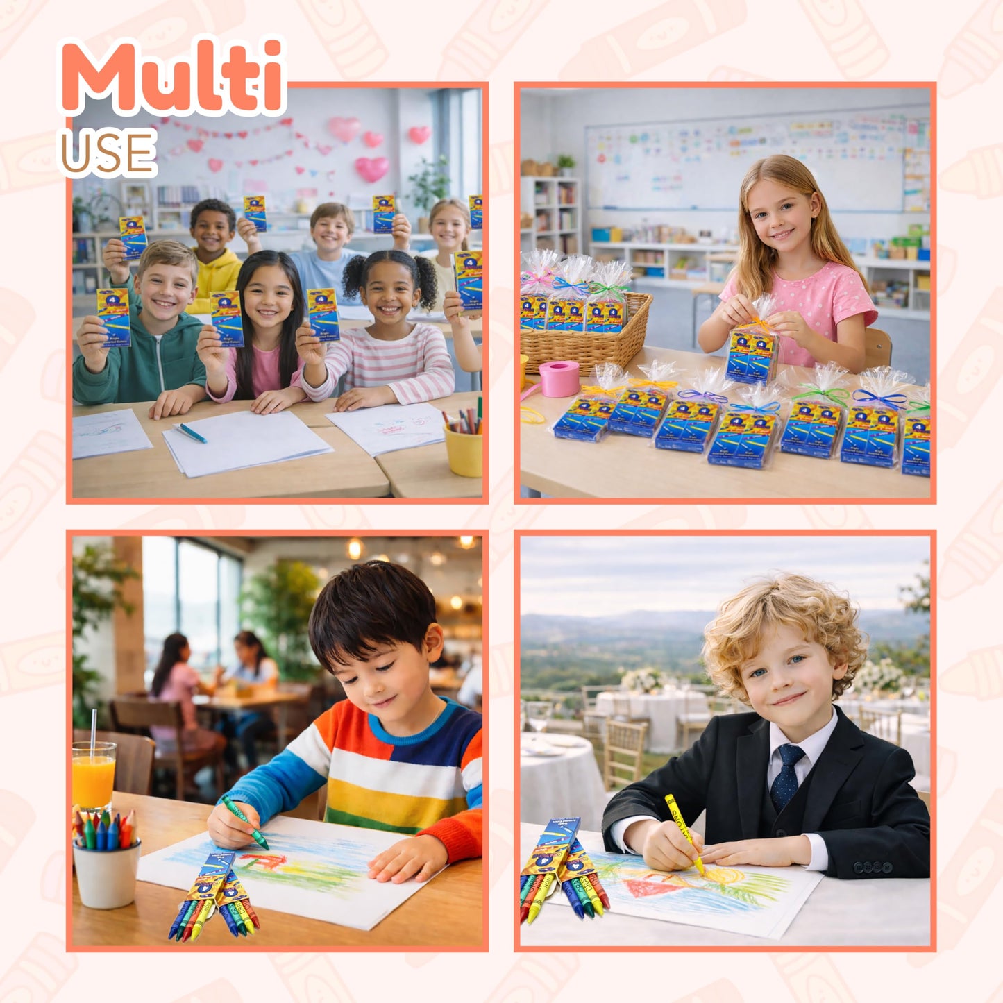4E's Novelty 144 Boxes of 4 Packs Bulk Crayons for Kids, Non-Toxic Crayons Bulk, Classroom Must Haves, Supplies for Teachers Restaurants Crayon Party Favors Individual Packs