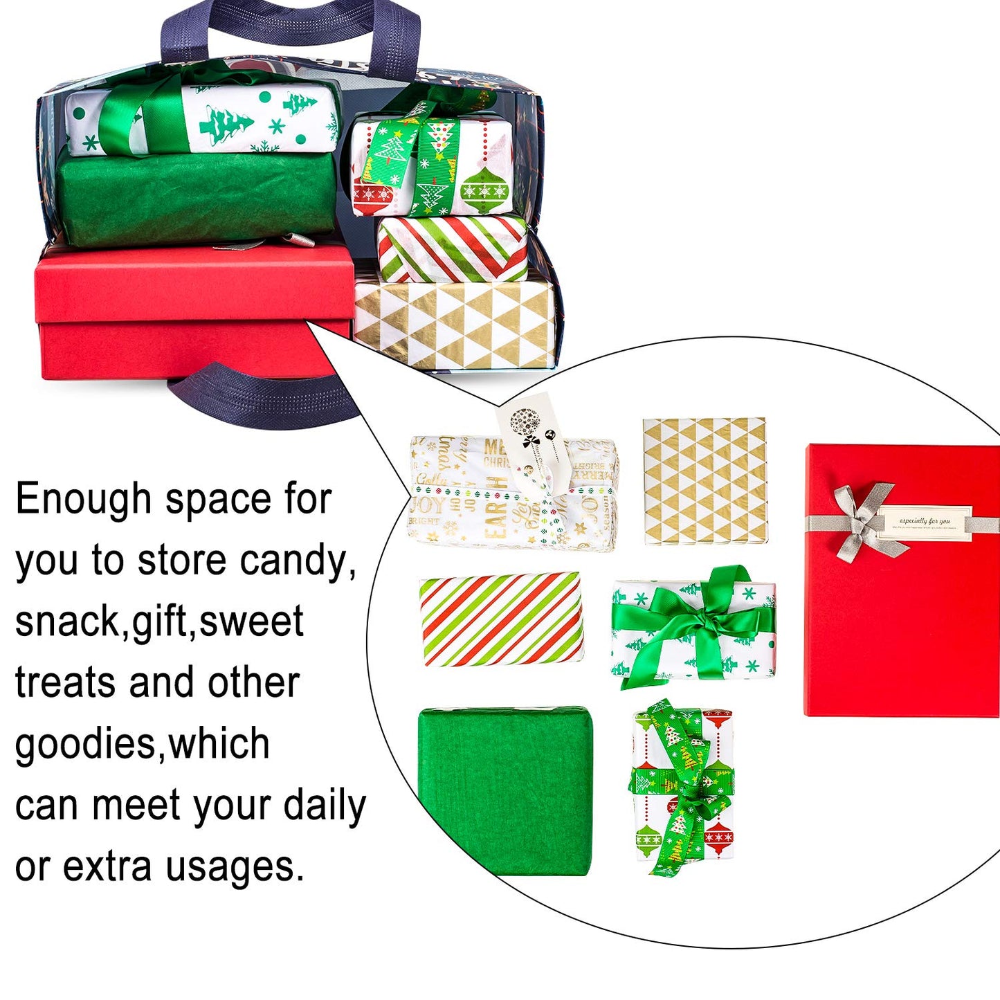 Whaline 12 Pack Large Christmas Gift Bags Reusable Non-Woven Tote Bags with Handles Christmas Grocery Shopping Totes for Holiday Xmas Gifts Party Favors, 12.8" x 9.8" x 6.7