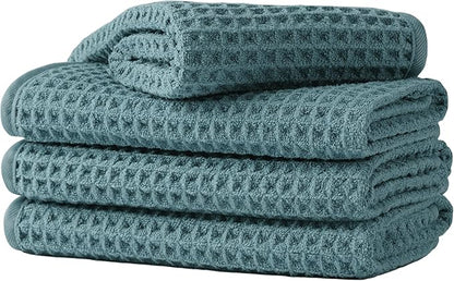 Microfiber Waffle Face Towels, 4 Pieces, Fast Drying, Lint Free 430 GSM
