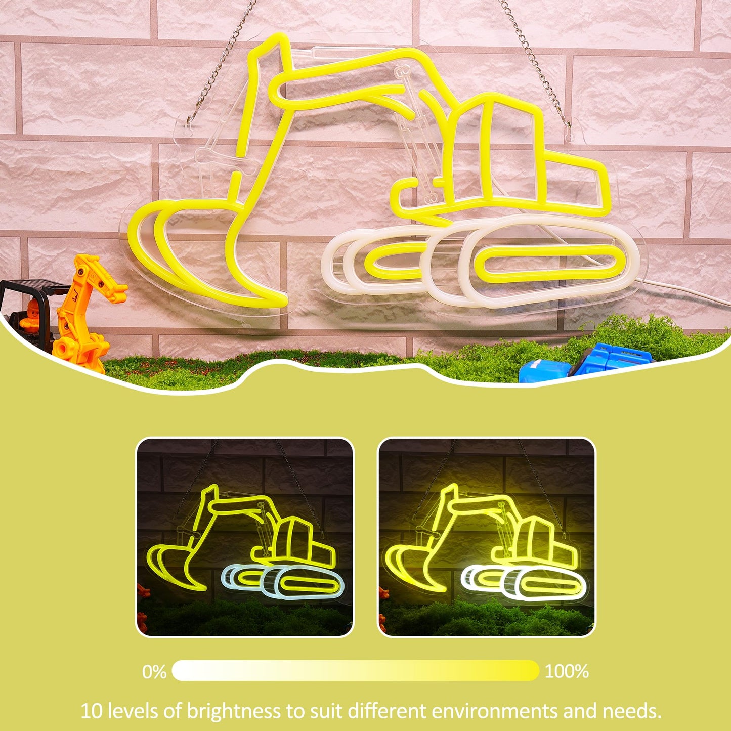 Excavator Neon Signs for Wall Decor, Digger Neon Lights for Bedroom, Neon Wall Light Suitable for Living Office Game Room Christmas Excavator Toy Gift - 5V USB Power with Hanging Chain Hooks
