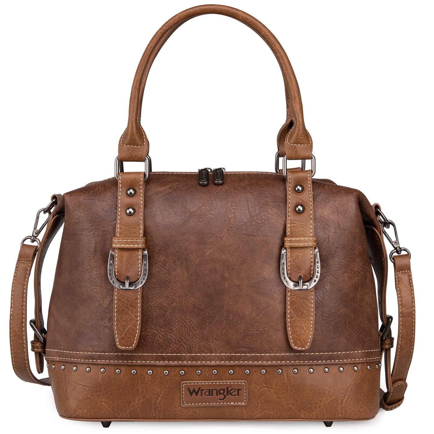 Wrangler Doctor Bag Top Handle Purse Hobo Shoulder Satchel Handbags Crossbody Bag with Crazy Horse Grain Leather for Women WG48-S5110BR