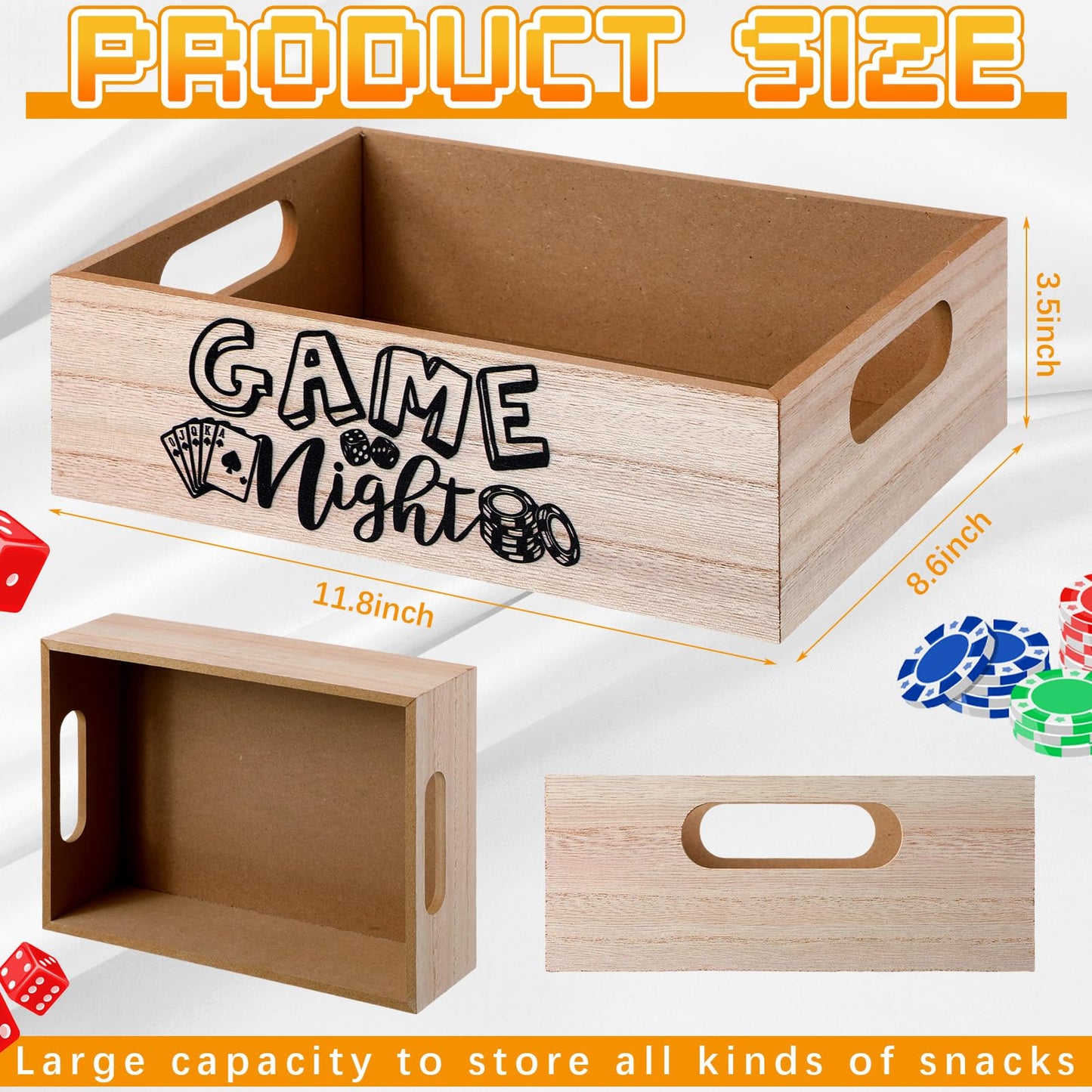 Movie Night Supplies Snack Trays with Handles Reusable Wooden Movie Gift Basket for Theater Popcorn Bucket Bowl Box Container Family Room Decor(Game Night)