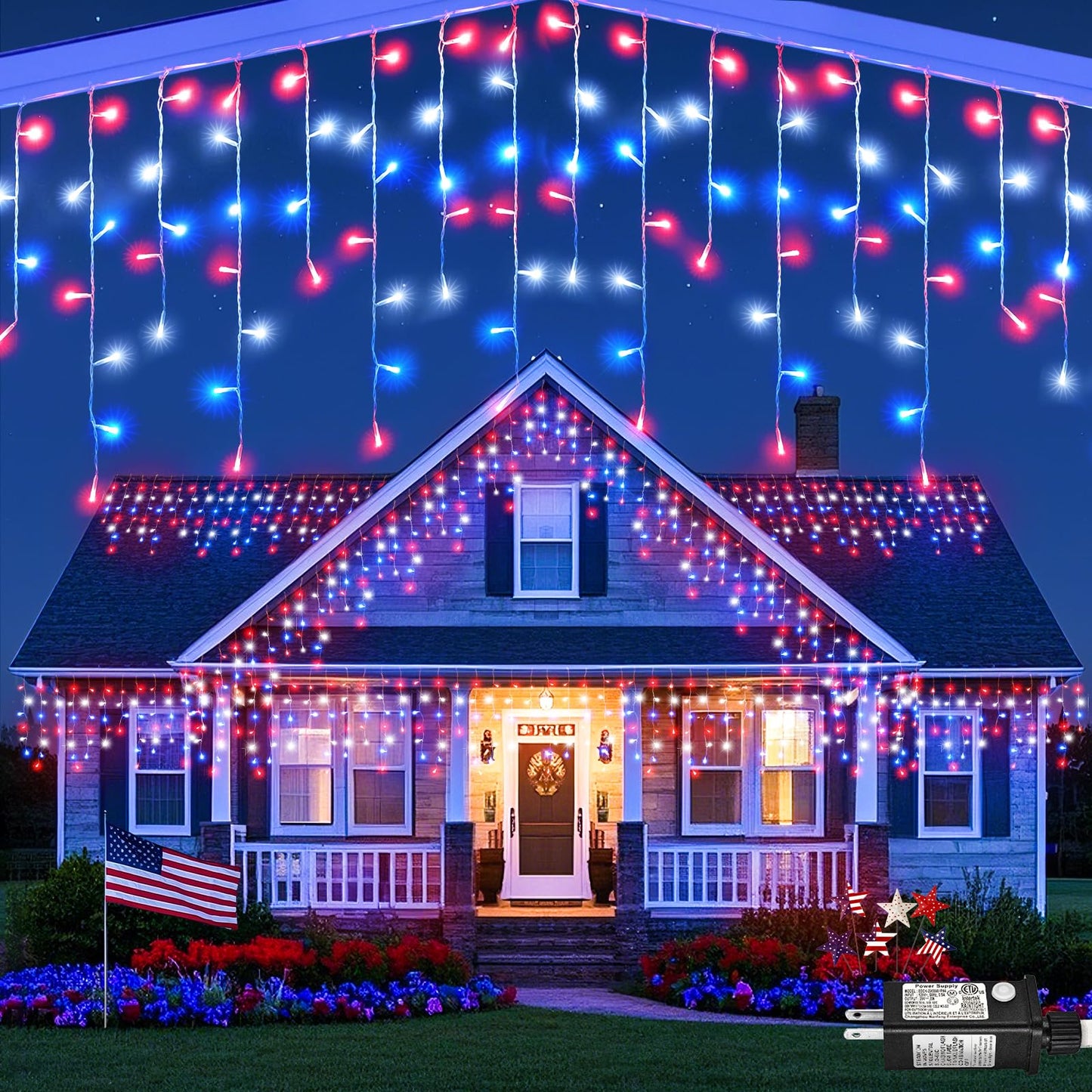 Red White and Blue Icicle Lights for Outside – 66ft 640LED Outdoor Waterproof Christmas Lights, 4th of July Decorations Independence Day Patriotic Lights with 120 Drops for House Roof Window Fence