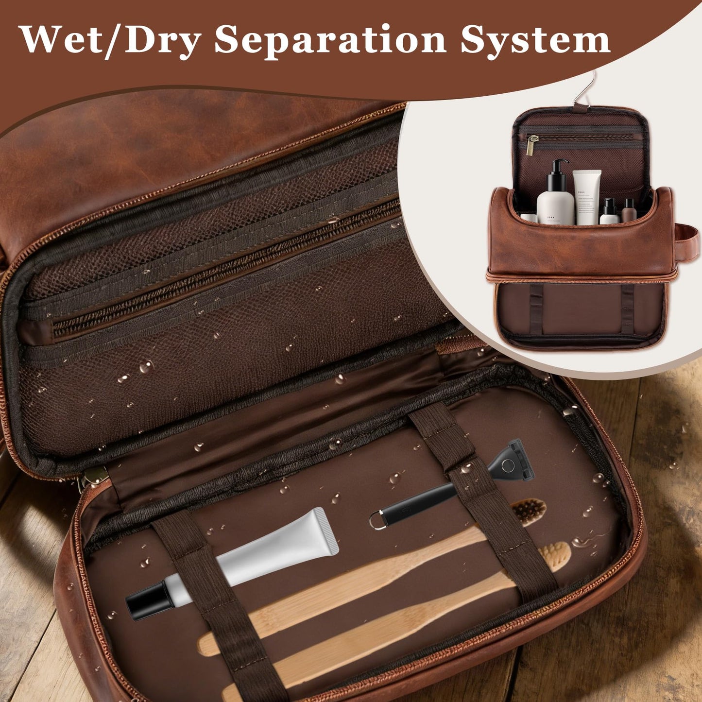 Aganmi Personalized Toiletry Bag Fathers Day Birthday Gifts for Men Dad Husband, Custom Initial PU Leather Waterproof Toiletry Organizer Dopp Kit Shaving Bag Travel Essential for Men (Reddish Brown J)