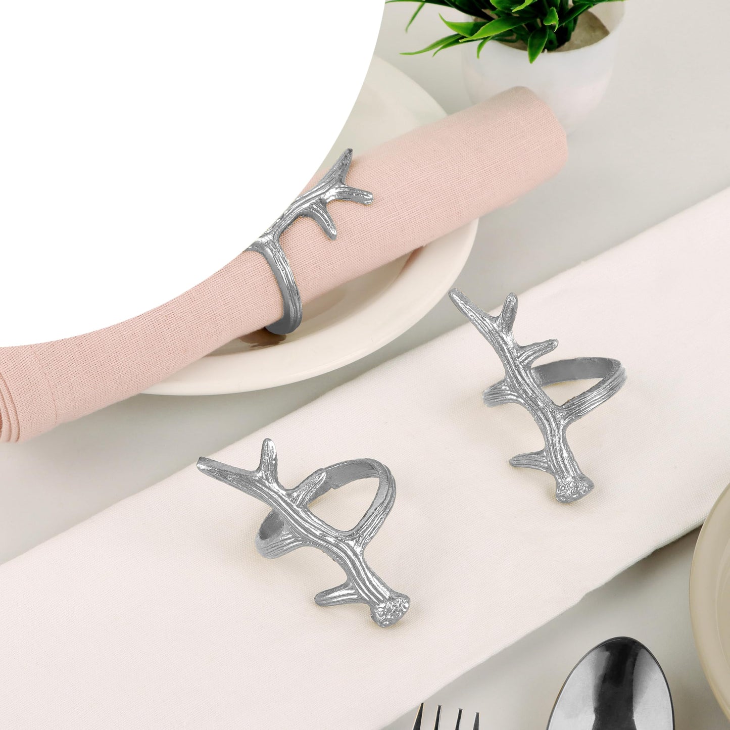 Set of 12 Antler Napkin Rings for Dining Table Décor - Rustic Metal Napkin Holder Rings for Christmas, Weddings, Parties, Holiday Dinner & Everyday Use (Silver) - ALPHA Living HOME