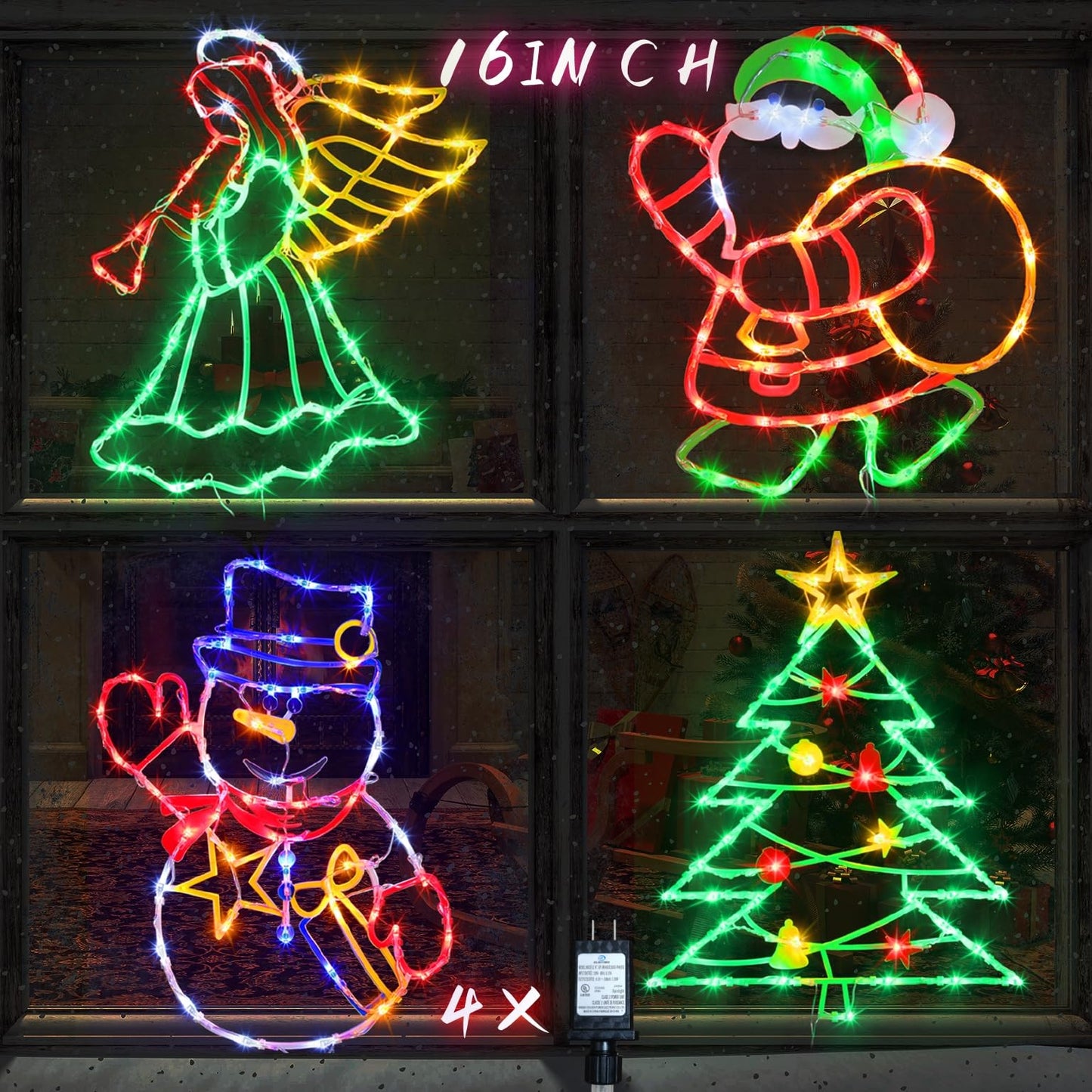 TRWYMZ Christmas Decorations - 16" Christmas Window Silhouette Lights - 4 Pack Colour Lighted Santa & Angel & Snowman & Christmas Tree for Holiday Indoor and Outdoor Wall Door Window Decorate