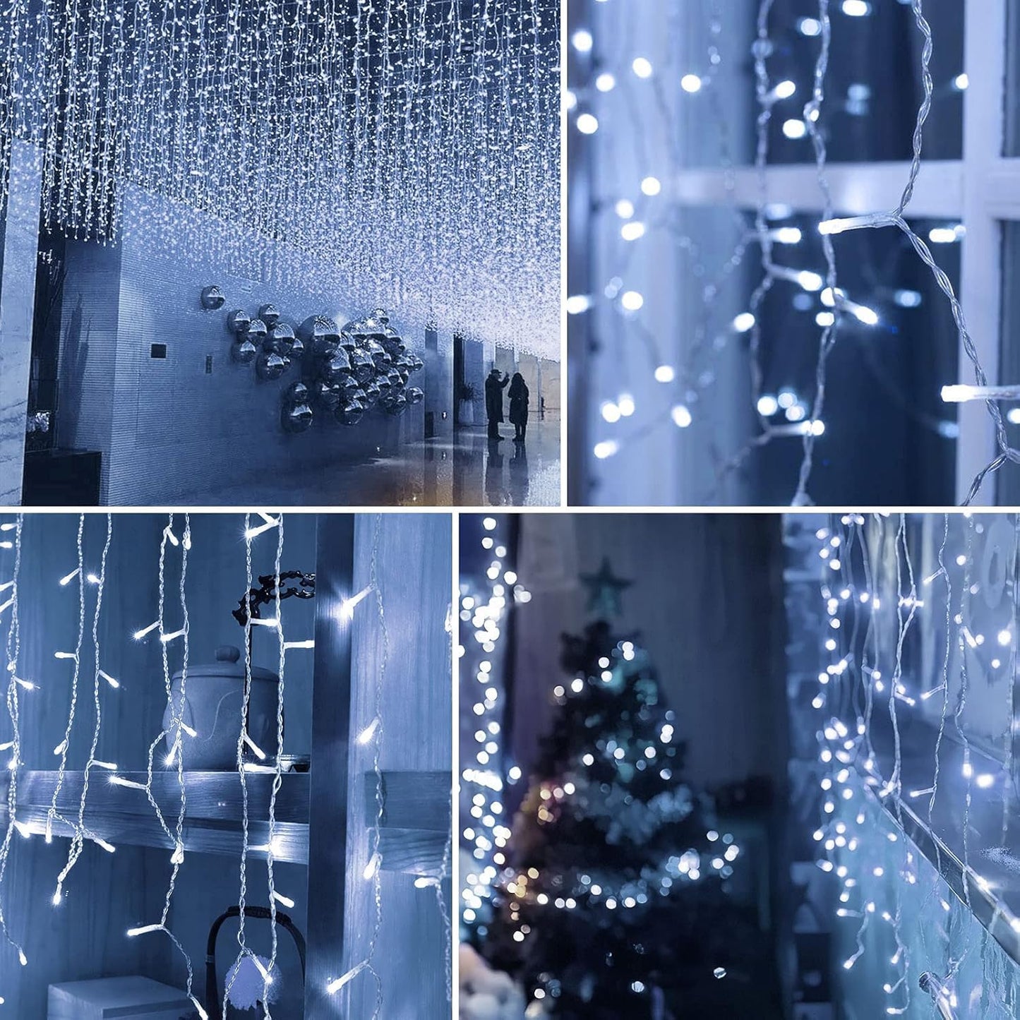 32.8ft 400 LED Icicle String Lights, 8 Modes Waterproof Icicle Christmas Lights Outdoor with Memory Function, Curtain Fairy Lights Hanging Decor for Home, Party, Christmas & Halloween (Cool White)