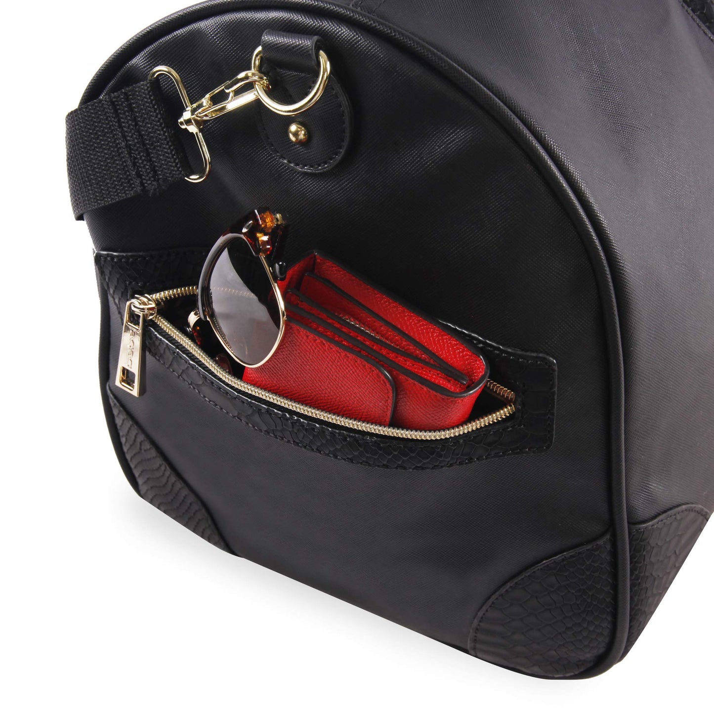 BEBE Ellisa Weekend Travel Bag For Women Weekender Bag, Black Croc