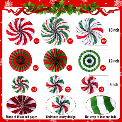 Outus 27 Pcs Christmas Hanging Decorations Candy Paper Fans Peppermint Hanging Paper Fans Candy Cane Ceiling Wall Decor for Christmas Party Classroom Birthday Party (Fresh)