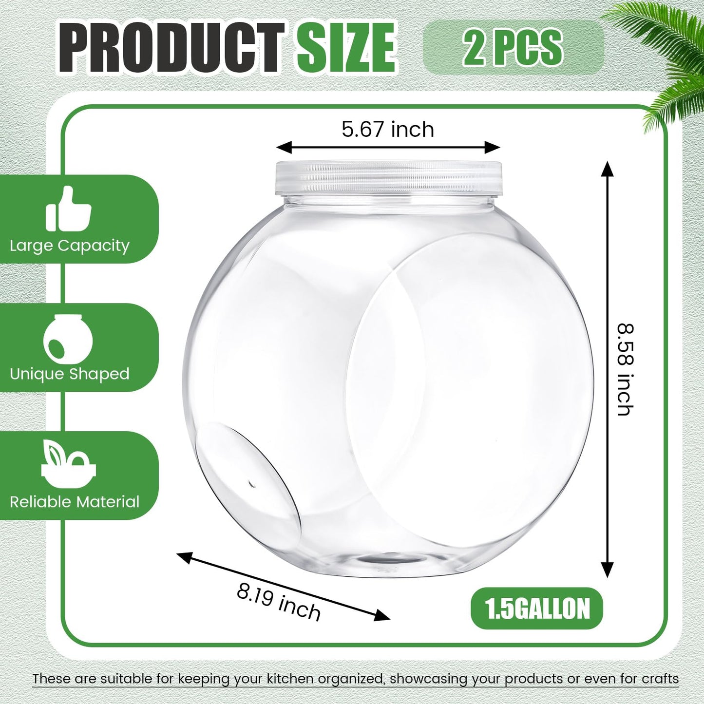 Willinglong 2 Pcs Plastic Candy Jar with Lid 192 oz/ 1.5 Gallon Large Slanted Storage Jar Clear Food Storage Canisters for Cookies Jelly Beans Snacks Candy Buffet Indoor Outdoor Wedding (White)