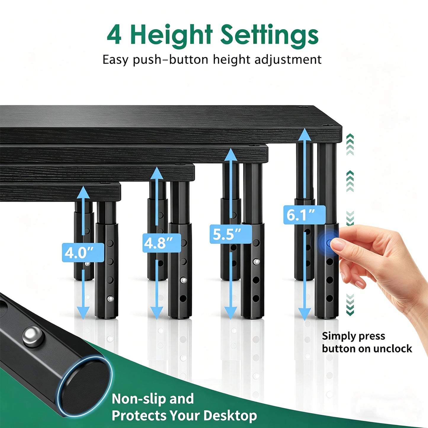 OPNICE Desk Organizers and Accessories, Adjustable Computer Monitor Stand Riser, Laptop Stand for Desk, Office Desk Accessories & Workspace Organizers for Home Office, Black Wood