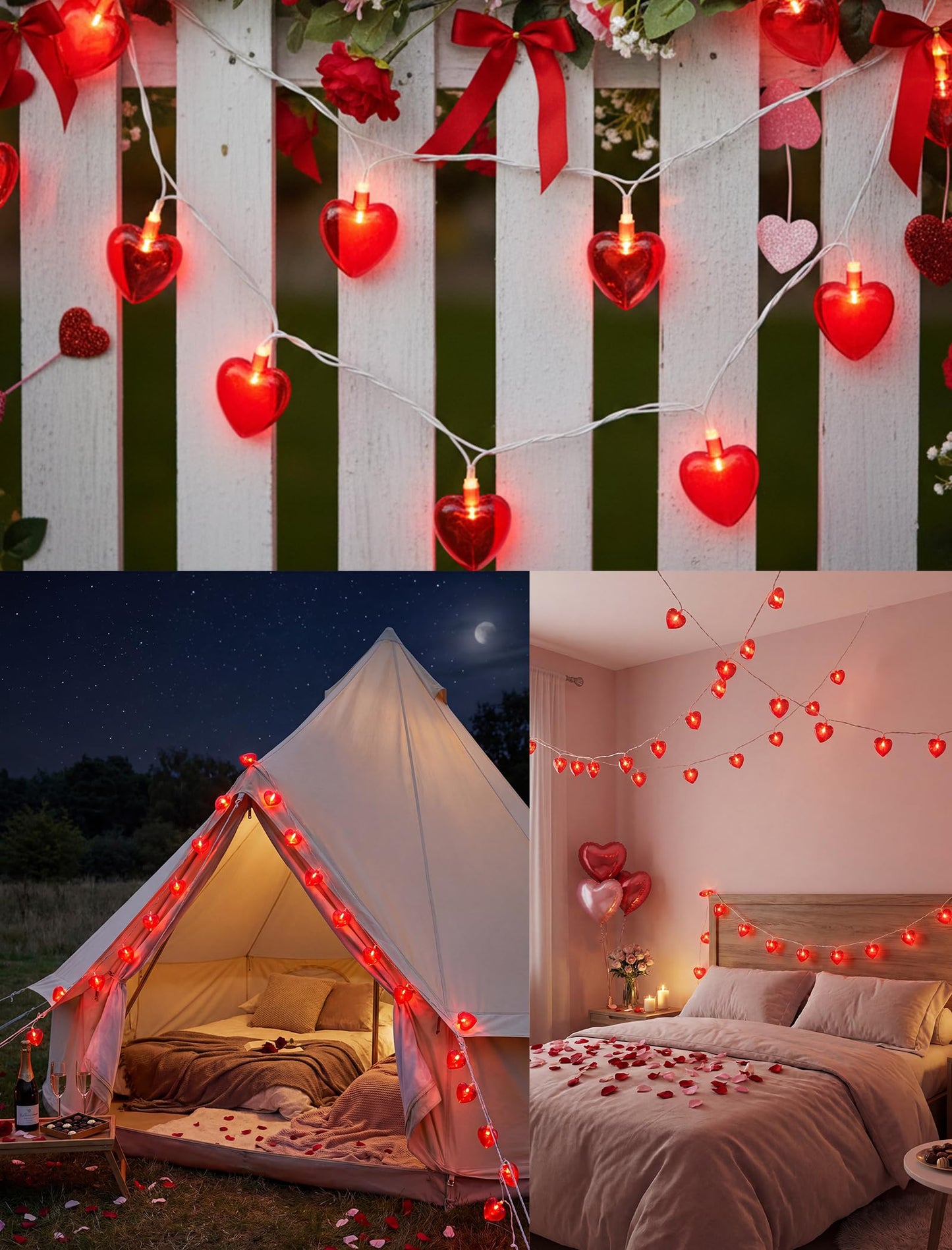 Valentines Red Heart String Lights Plug in, 8.5Ft Outdoor Valentine's Day Decorations Lights with 10 LED Red Heart Lights, Heart Fairy String Lights for Indoor Home Window Wedding Party Xmas Decor