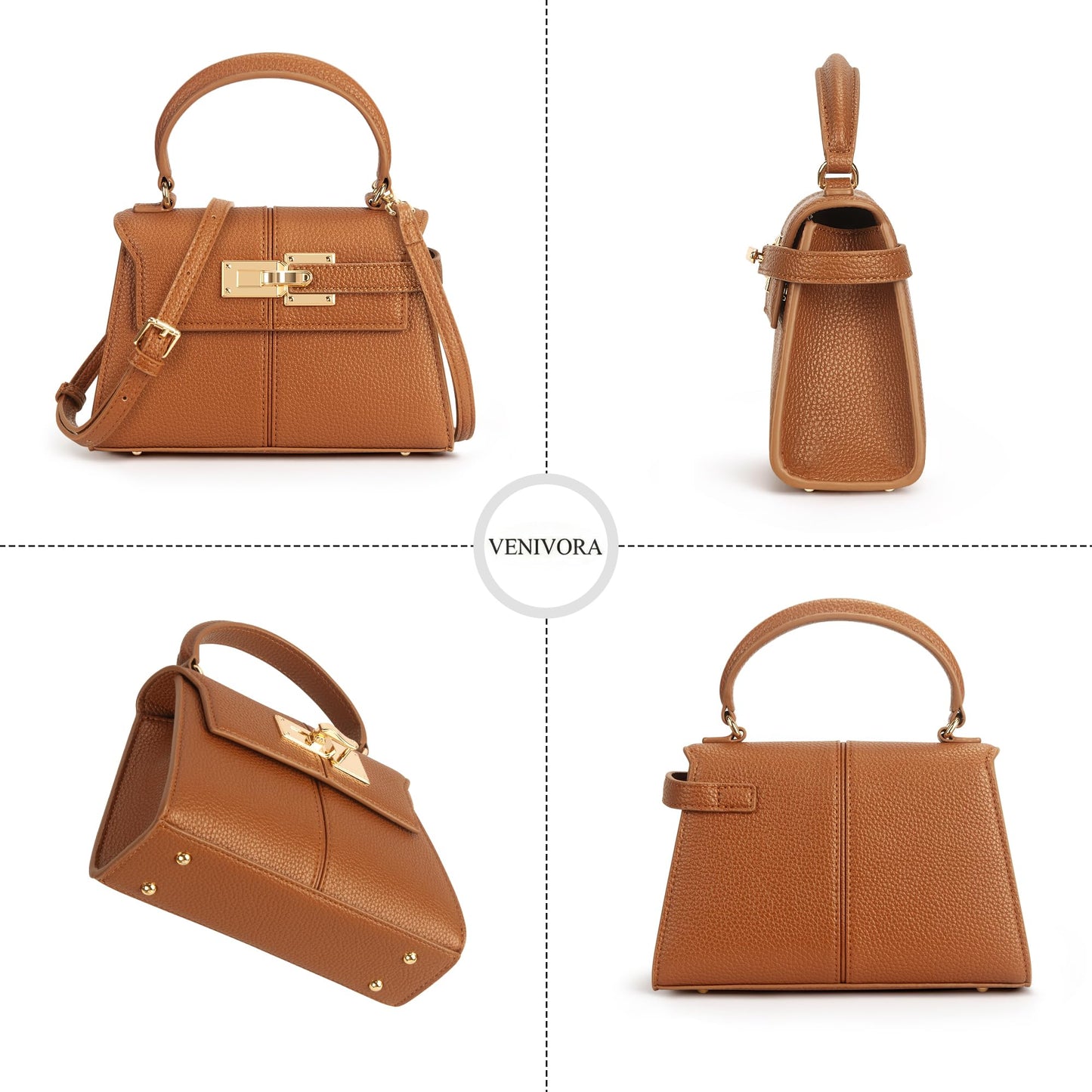 Women's Top Handle Handbag Vegan Leather Crossbody Bag,BROWN,SMALL