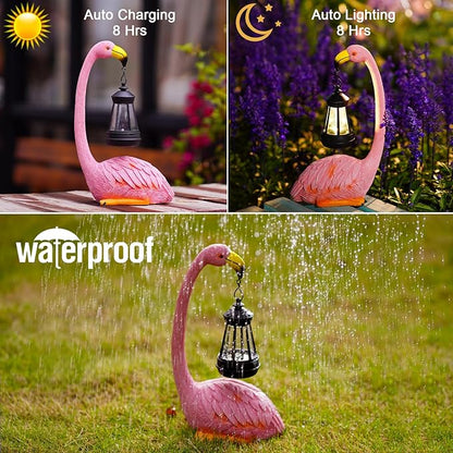 Nacome Solar Flamingo Outdoor Statues for Garden: Outside Decor with Lantern Clearance for Yard Art Lawn Ornaments Porch Patio Balcony Home House - Birthday Gifts for Grandma Mom Women