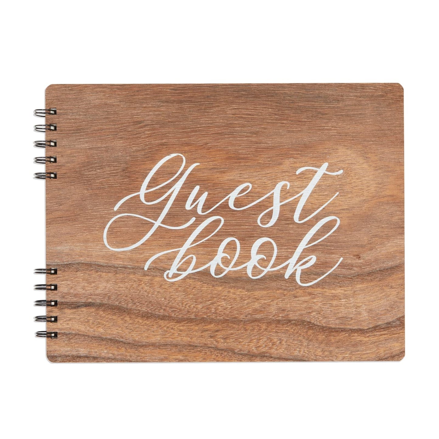 Paper Junkie Rustic Wooden Guest Book for Party - 112 Pages, 11.25 x 8.75 in Brown Wood Cover - Wedding & Baby Shower Guest Book Sign in