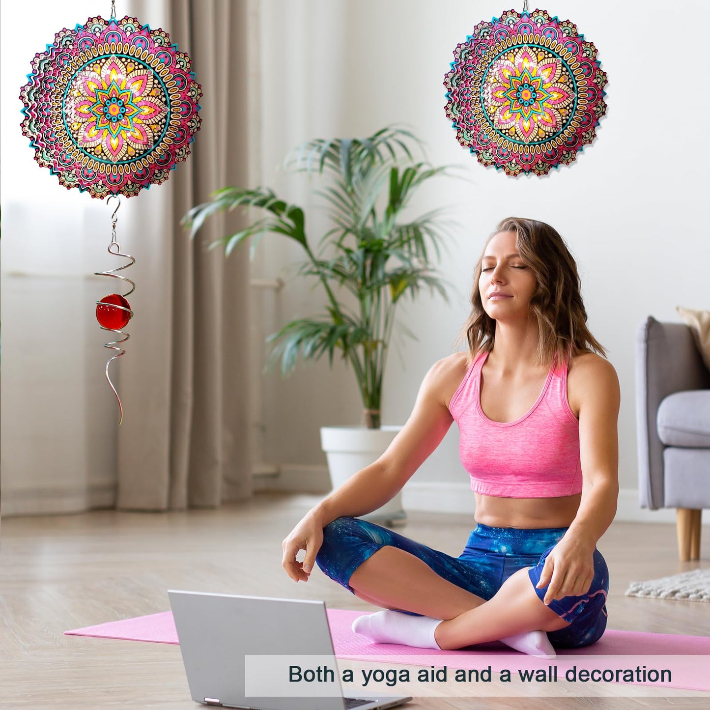 Eiryhope Mandala Blossom Wind Spinner - Metal Wind Spinners | 12inch 3D Kinetic Laser Cut Hanging Wind Sculpture & Wind Catcher | Outdoor Decor for Garden, Patio, Yard Art