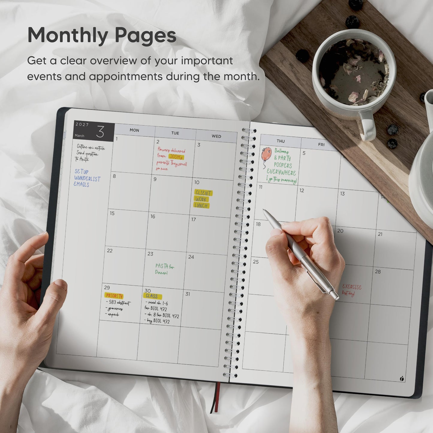 Academic Planner 2026-2027 - Hourly 2026-2027 Planner Weekly and Monthly - Appointment Book with Flexible Cover, Twin-Wire Binding - Simple Design for Productivity, June 2026 - July 2027. 8.5 x 11